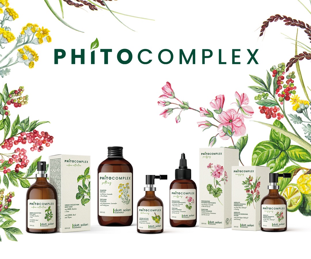 Phitocomplex skincare products. Natural beauty, shampoo, body mist, lotion, and cleanser. Dott. Solari cosmetics.