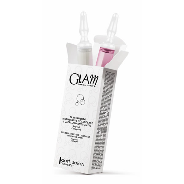 White box of GLAM Molecular Lifting Treatment by dott. solari containing two 12ml ampoules, one clear and one pink liquid.