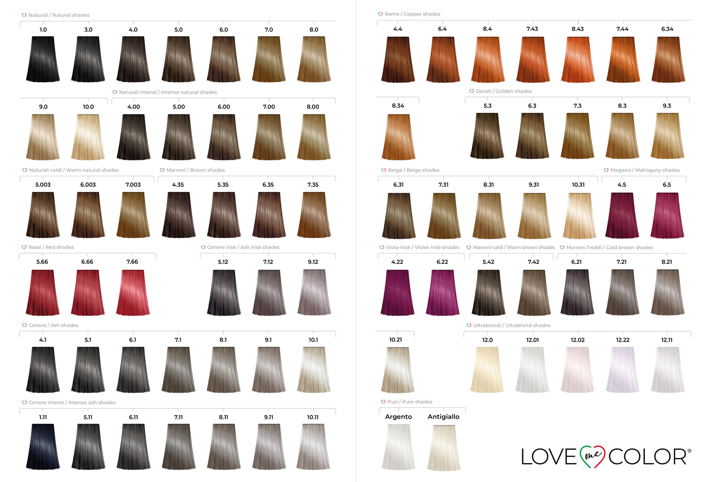 nuances love me color 26 Hair color swatch chart showing 70 shades of Love Me Color hair dye